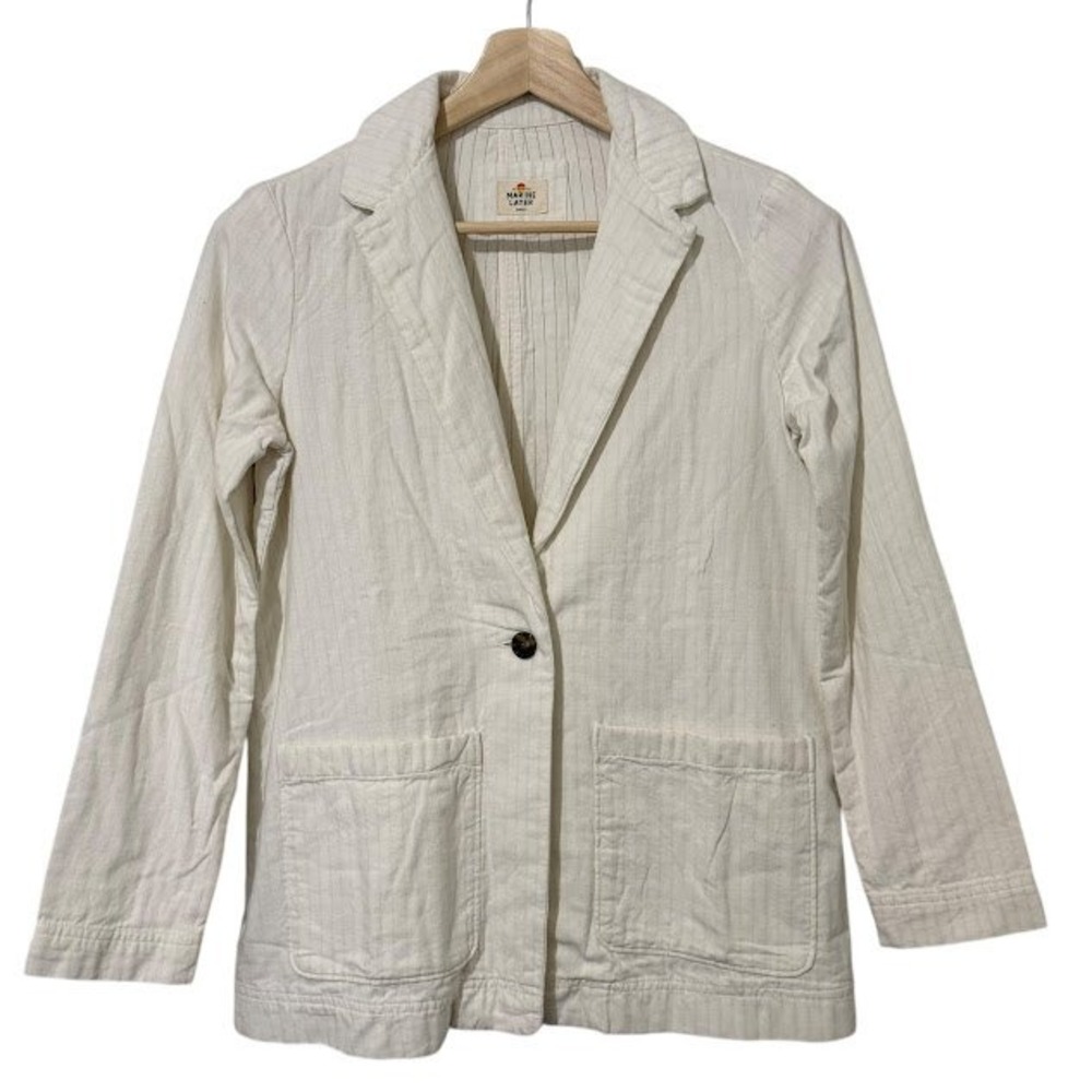 Marine Layer White Huntington 100% Cotton Subtle Pinstripe Blazer Jacket Women S